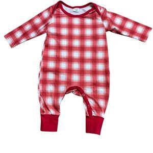PatPat | Red and White Plaid Baby Romper | 3-6M